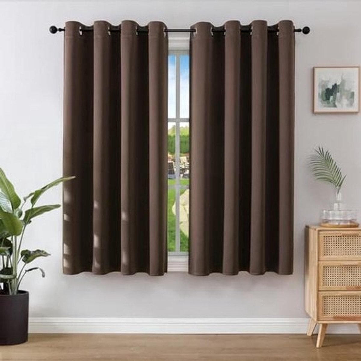Joydeco Opaque Thermal Blackout Curtains with Eyelets Heat Protection Curtain for Bedroom Living Room 2 Pieces (Chocolate, 2 x 137 x 117 cm)
