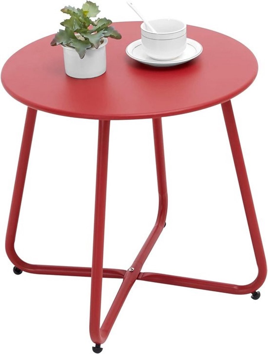 Buiten bijzettafel - Ronde metalen tafel - Terras en tuin - Waterproof en roestvrij - 45 cm hoog - Rood