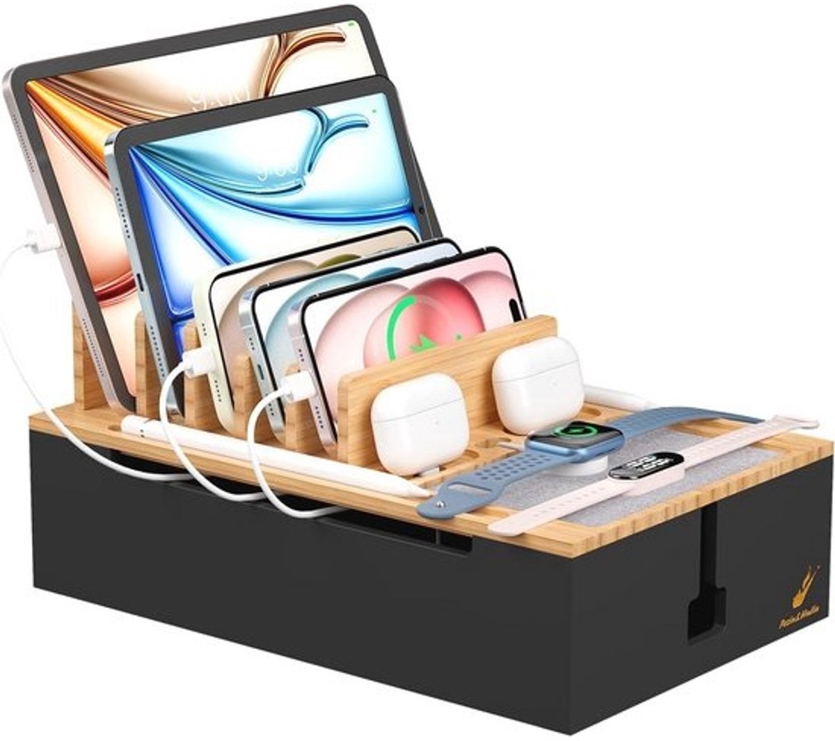 Bamboe Oplaadstation voor Meerdere Apparaten - Organisator voor Telefoon, Tablet en Meer