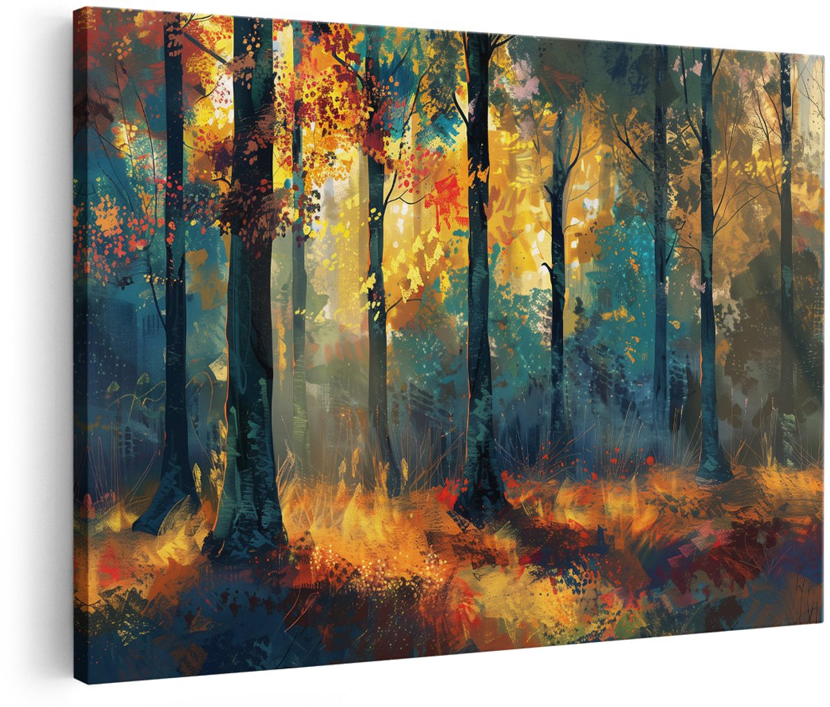 Artaza Canvas Schilderij Bos - 150x100 cm - Groot - Wanddecoratie Herfst Landschap - Muurdecoratie Natuur - Decoratie Kleurrijk Abstract