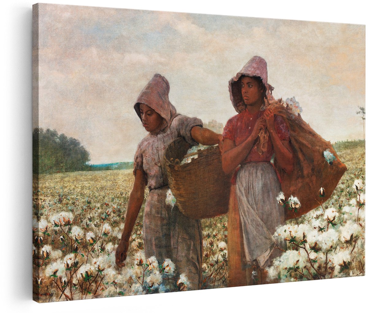 Artaza Canvas Schilderij Katoenplukkers - 150x100 cm - Groot - Wanddecoratie Afrikaanse Vrouw - Muurdecoratie Klassiek Schilderij - Decoratie Woonkamer