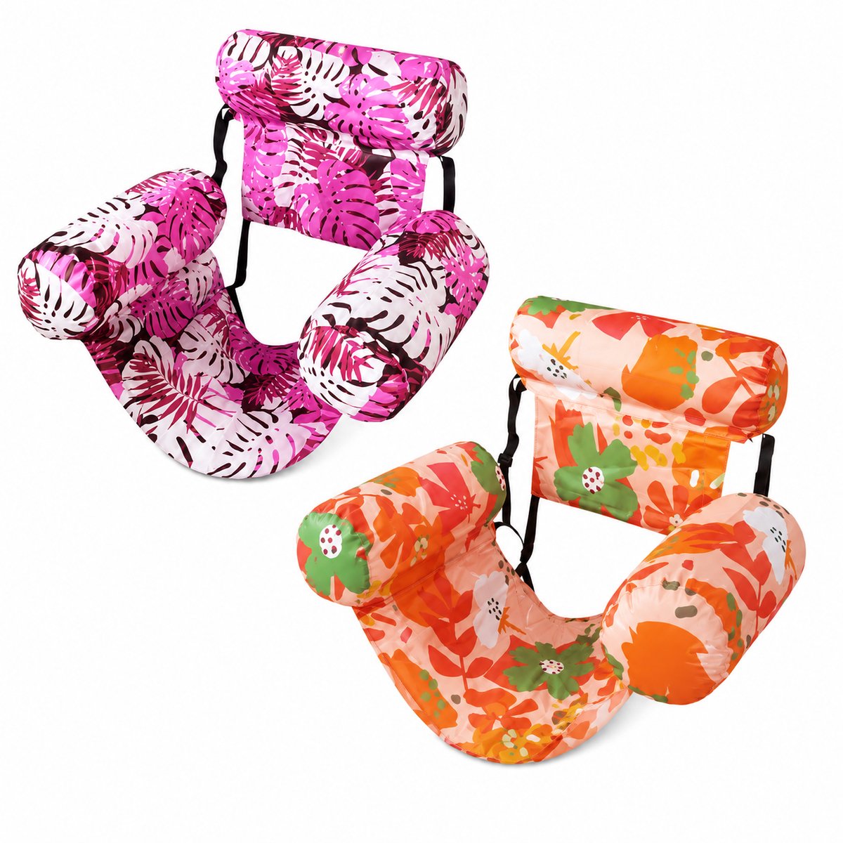 Home & Marker - Opblaasbare Drijfstoel Zwembad - Set van 2 - Ergonomische Waterhangmat & Zwembad Ligstoel - Roze en Oranje - POOLYRA