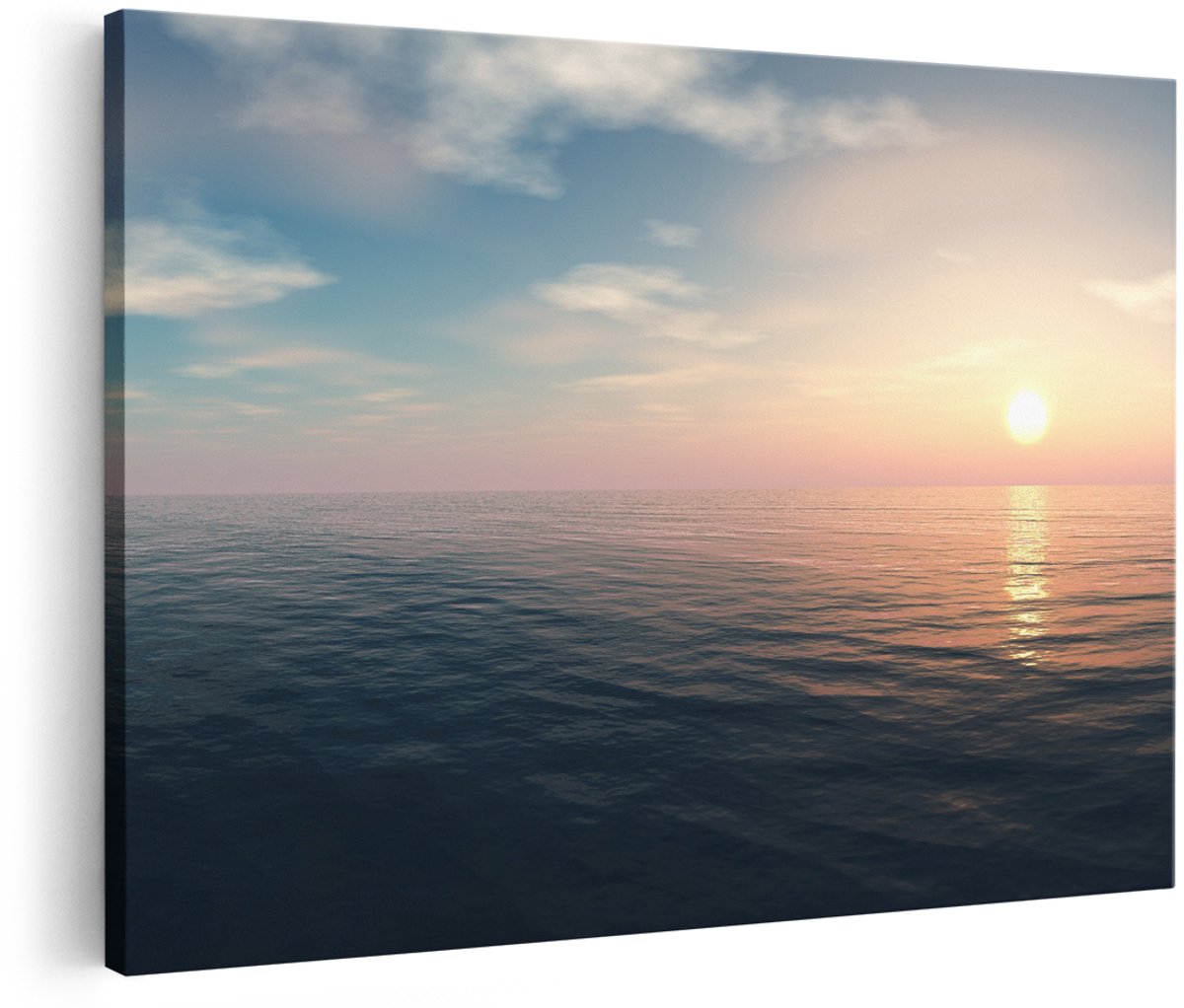 Artaza Canvas Schilderij Zee Water Tijdens Zonsondergang - 150x100 cm - Groot - Foto Op Canvas - Wanddecoratie Woonkamer