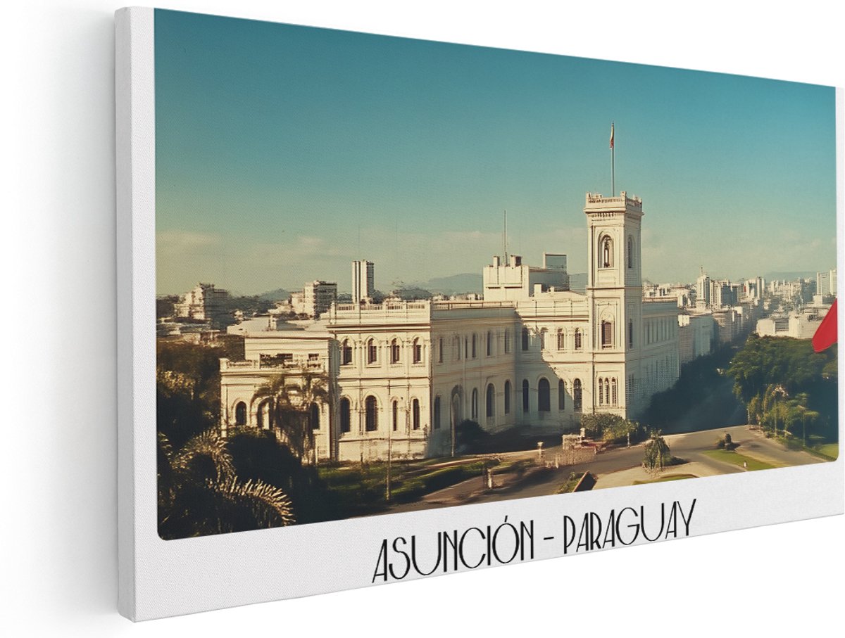 Artaza Canvas Schilderij Asunción Paraguay - 140x70 cm - Groot - Wanddecoratie Palacio De Los López - Muurdecoratie Skyline - Schilderijen Op Canvas