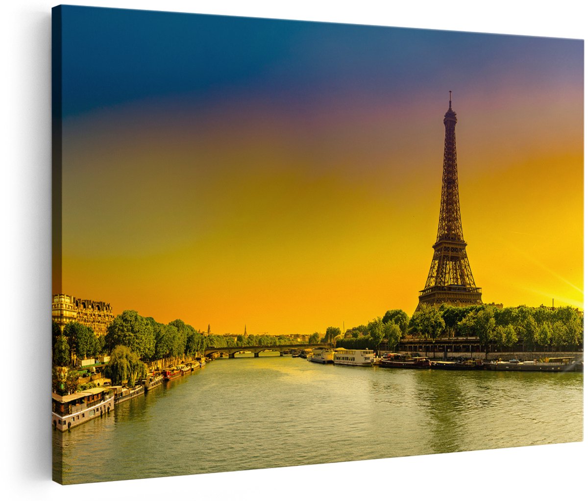 Artaza Canvas Schilderij Eiffeltoren In Parijs Tijdens Zonsopgang - 150x100 cm - Groot - Foto Op Canvas - Wanddecoratie Woonkamer