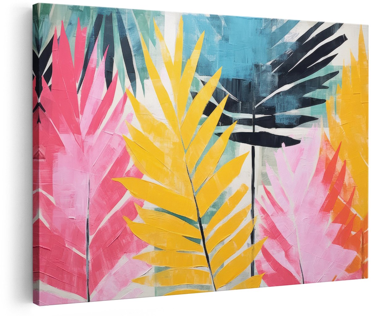 Artaza Canvas Schilderij Abstract - 150x100 cm - Groot - Wanddecoratie Tropische Bladeren - Muurdecoratie Kleurrijk - Schilderijen Woonkamer