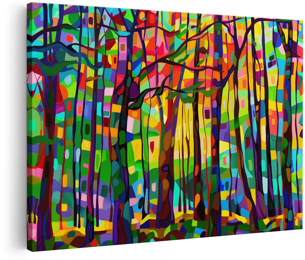 Artaza Canvas Schilderij Kleurrijk Kunstwerk van een Bos - Landschap - 150x100 cm - Groot - Wanddecoratie Woonkamer - Schilderijen - Muurdecoratie