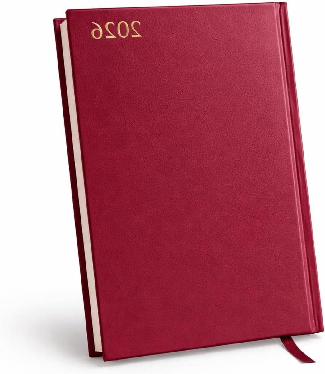 Jaardagboek A4 - Planner 2026 - Dagelijkse planning - Harde kaft - Pagina per dag - Bordeauxrood