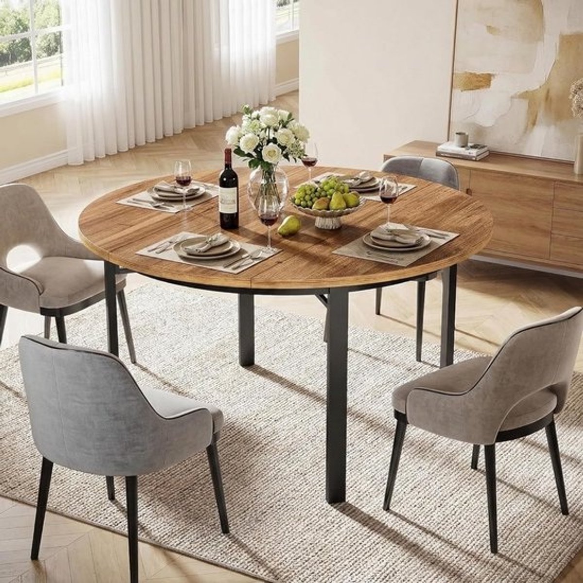 Ovale Houten Eettafel voor 6 Personen - 119x119x76 cm