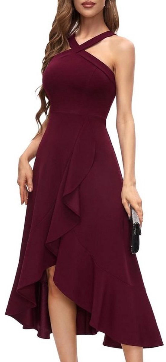 Chique Halter Cocktailjurk voor Dames - Maxi Jurk met Ruches voor Feest en Bruiloft