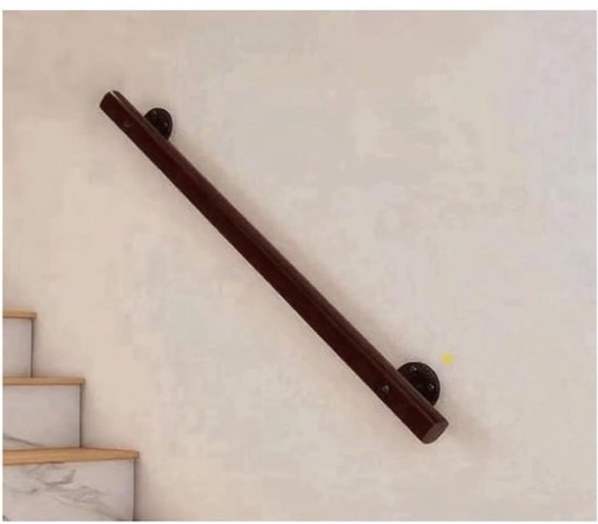 Houten Wandbeugel - Trapleuning Muur - Veilig Trap Lopen - Sterke Metalen Beugels - 50cm Lengte - Donkerbruin