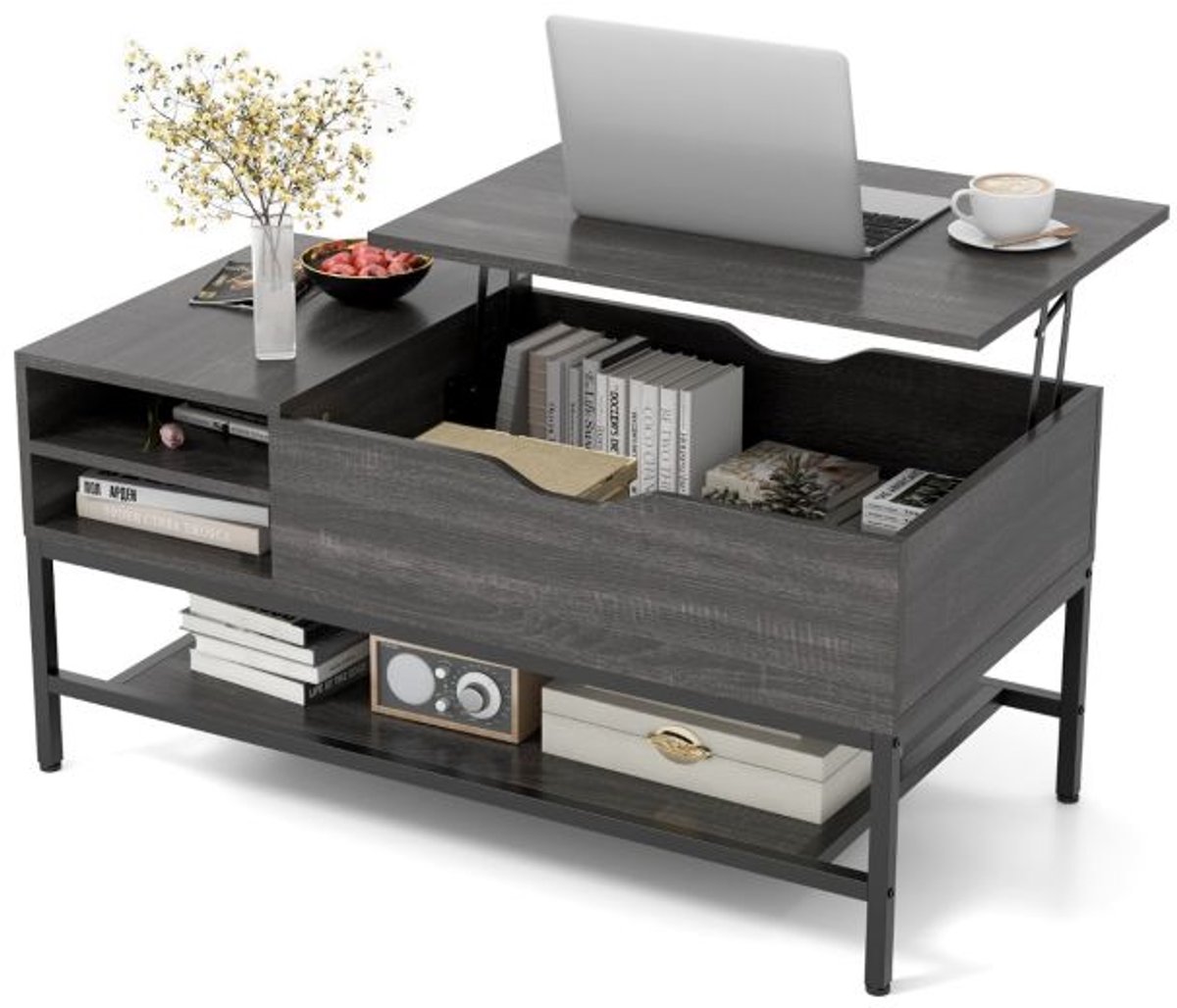 SureDeal® - Salontafel met Opklapbaar Blad - Verborgen Opbergruimte - 100x49,5x61 cm - Hout & Metaal - Wit