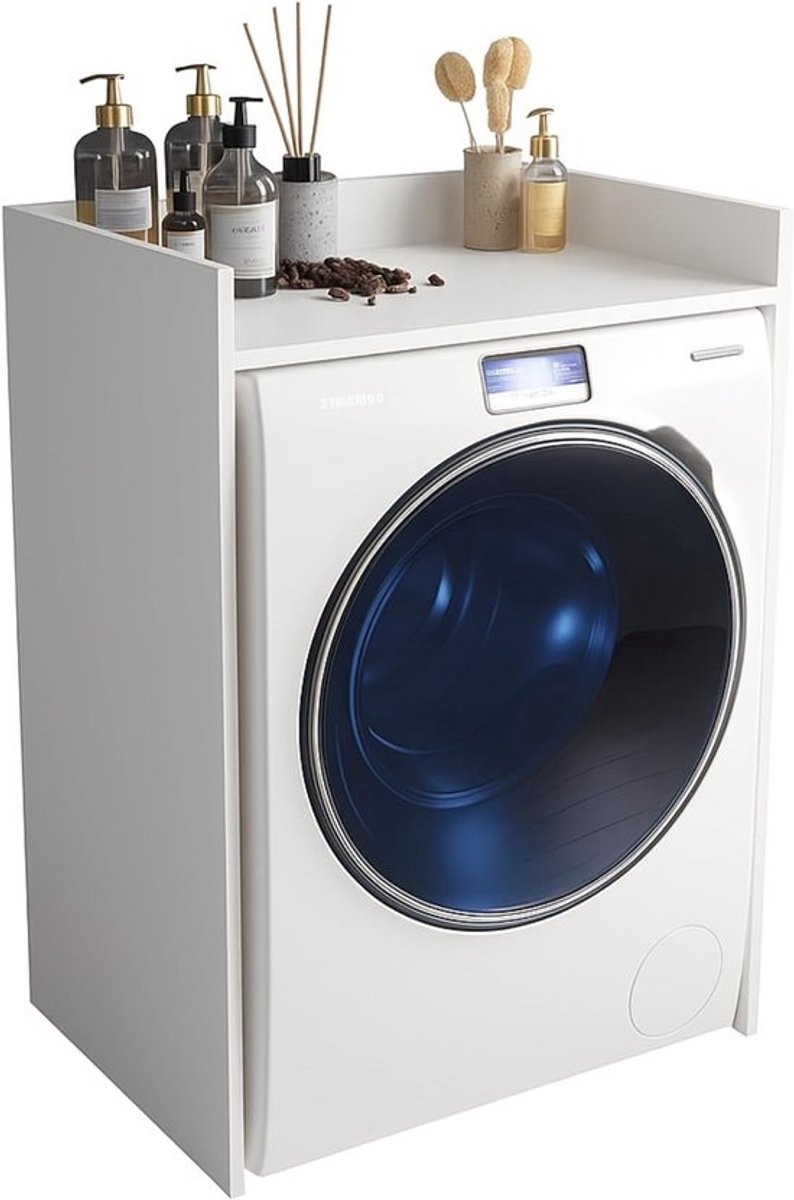 Wasmachine Kast - Ombouw Meubel - Badkamer Organiseren - Geluiddempend - 66x97x62 cm - Mat Wit