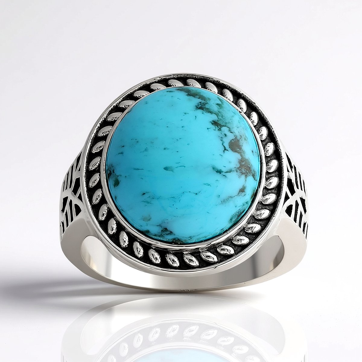 Cavill - 925 Sterling Zilver Ring - Blauwe Kingman Mohave Turkoois 8,037 ct - Ovale Cabochon - Handgemaakte Statement Ring Blauw