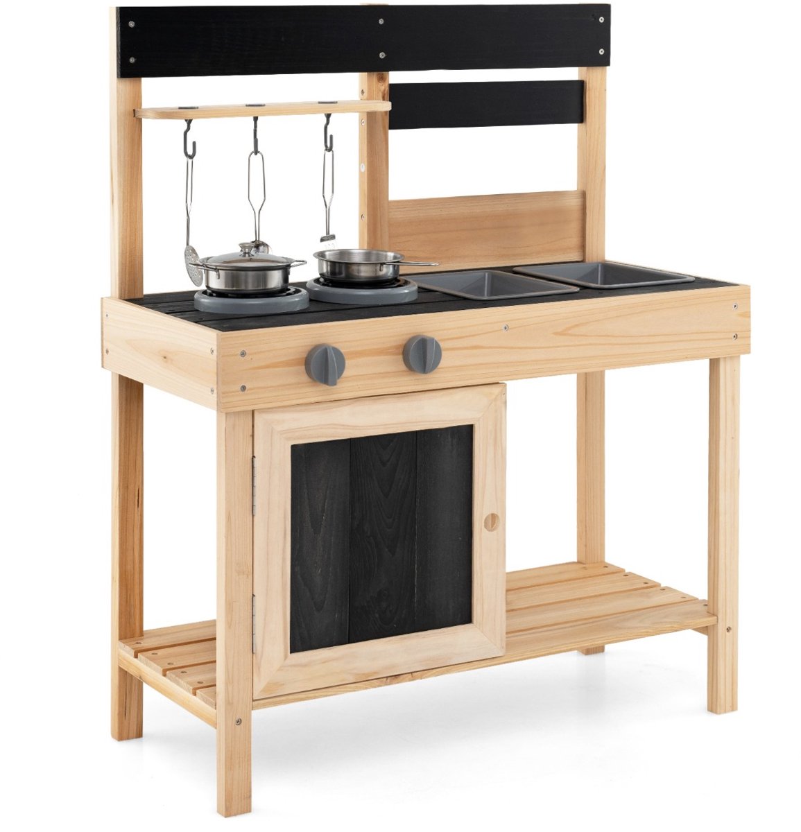 SureDeal® - Rollenspell - Kinder Speelkeuken - Afneembare Spoelbakken - Fornuis - Keukengerei Buitenkeuken - Kinderen - 67x30x82 cm - Naturel