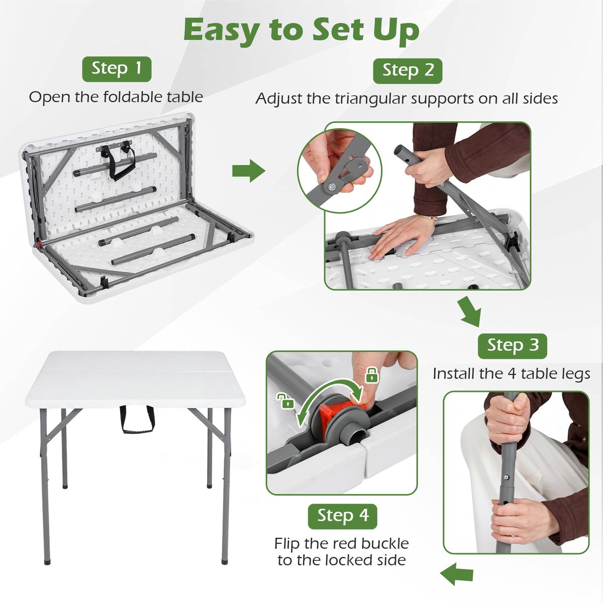 SureDeal® - Kamper - Opvouwbare Campingtafel - Personen Opvouwbare Tafel - Draaghandvat Opvouwbare Tuintafel - 86x85,5x75 cm - Wit