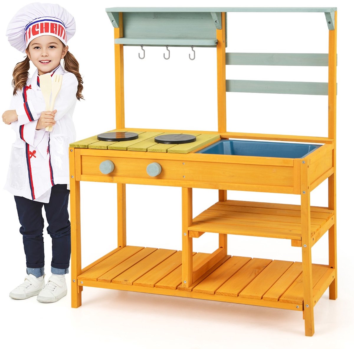SureDeal® - Rollenspell - Buiten Modderkeuken - Kinderen Hout - Waterfunctie Speelkeuken - Kinderen - Haak - 75x36x92 cm - Veelkleurig
