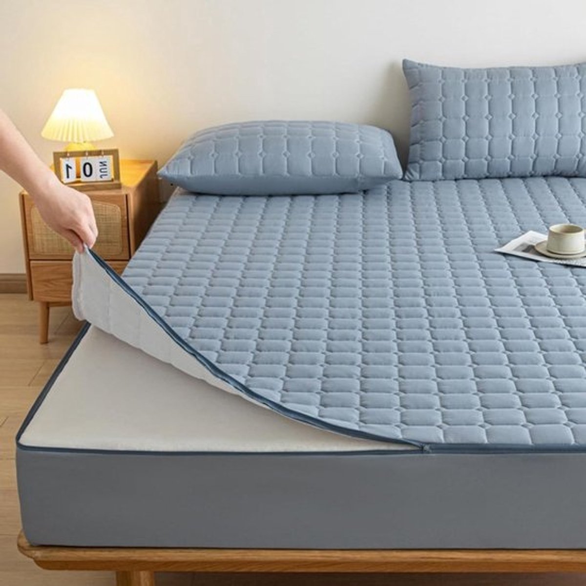 Matrasbeschermer Ritssluiting - Gewatteerd Overtrek - Matras Beschermen - Volledige Ritssluiting - 160x200cm - Blauw
