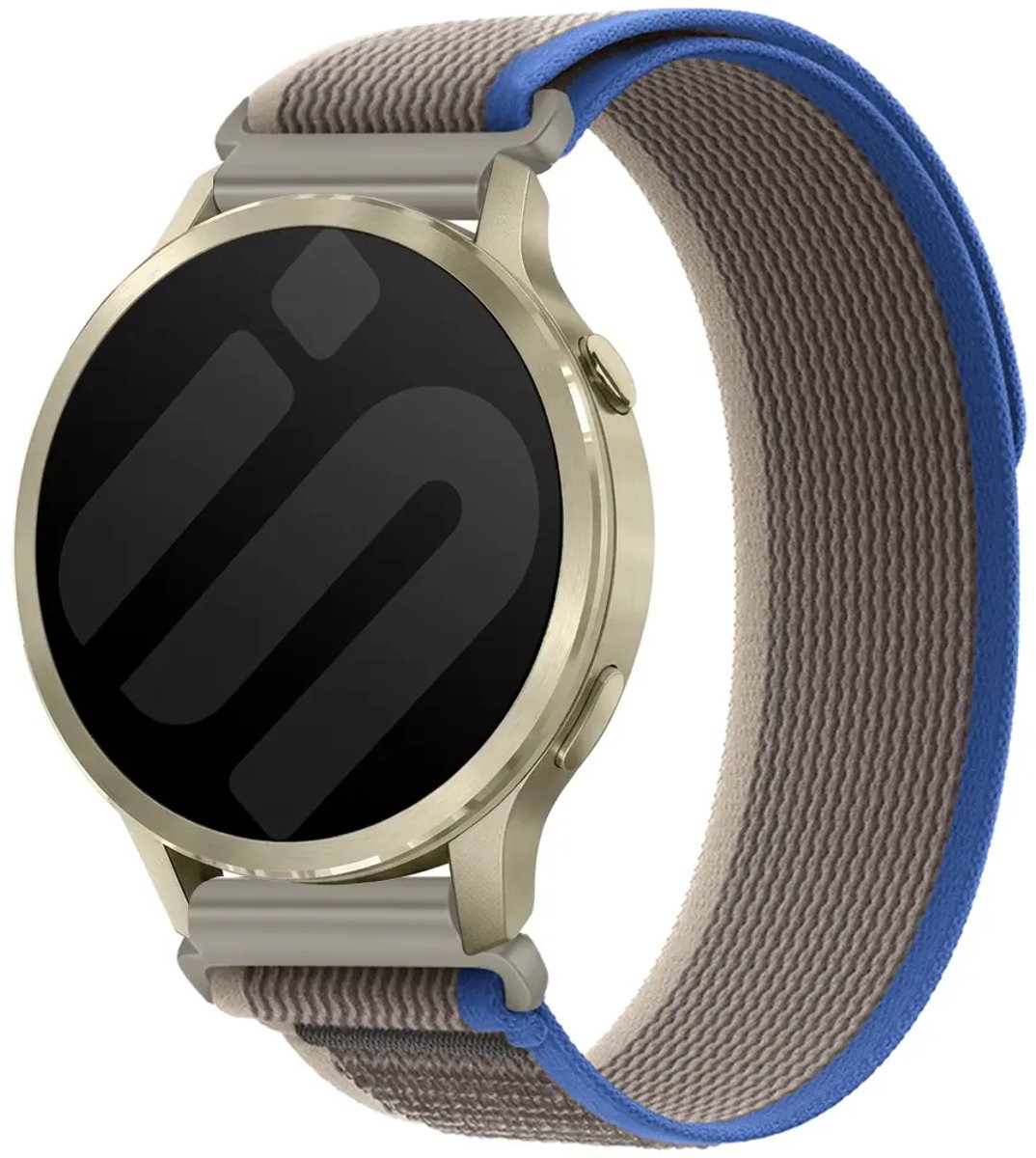 Strap-it Nylon Trail bandje geschikt voor Garmin Vivoactive 6 / 5 / 3 / Vivomove / 3 / HR / Style / Luxe / Sport / Trend / Forerunner 645 / 570 / 245 / 170 / 165 / 70 / 55 / Venu / SQ / SQ2 / 2 Plus / Approach S12 / S40 / S42 / S44 - Grijs/Blauw