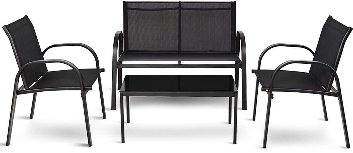 SureDeal® - Tuinset - Stuks Patio Meubelen - Glazen Salontafel - 62x58x80 cm - Zwart