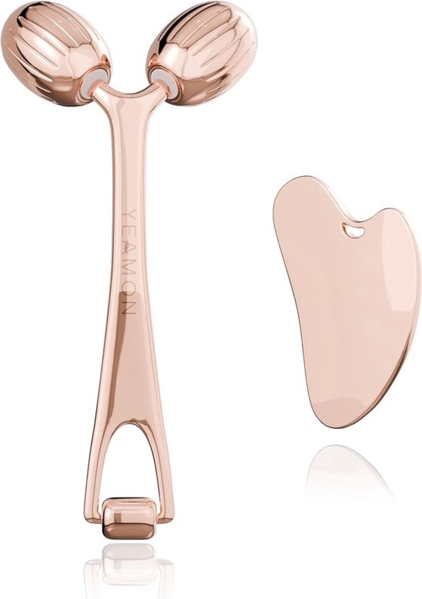 Gua Sha gezichtsmassage set met roller - roestvrij staal - huidverzorging - strakker gezicht - natuurlijke schoonheid
