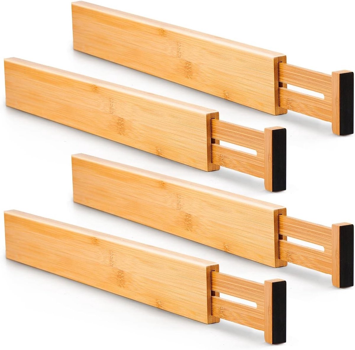 Verstelbare Bamboe Ladeverdeler (42-55cm) voor Keuken, Badkamer en Kleding - Set van 4 Organizers voor Efficiënte Indeling