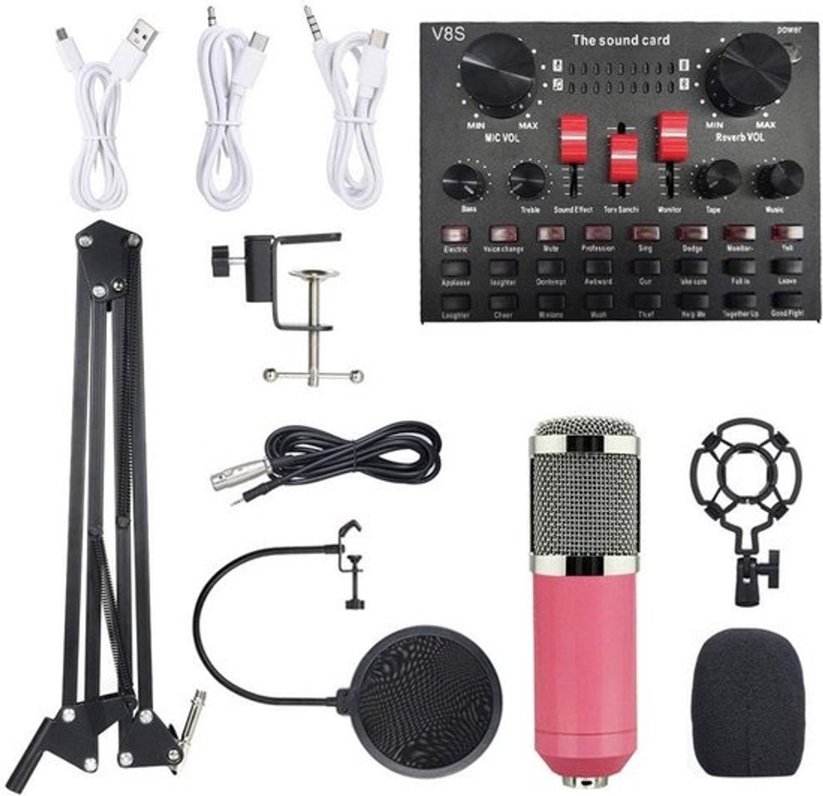 Microfoon Geluidskaartset - Live Audio Studio - Muziek Opnemen Podcast - 16 Geluidseffecten BT - 5.7 x 4.1 inch