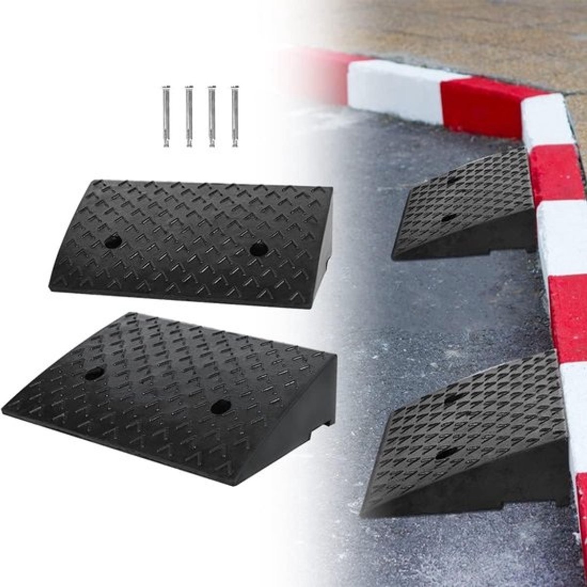 Rubberen Drempelhelling Set van 2 Stuks - Antislip Oppervlak voor Rolstoel, Fiets en Auto