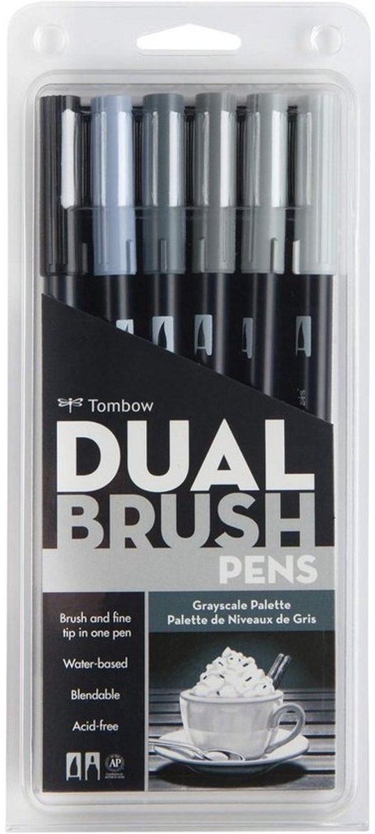 Grijze Schaal Dubbele Borstelpen Set - 6 Stuks