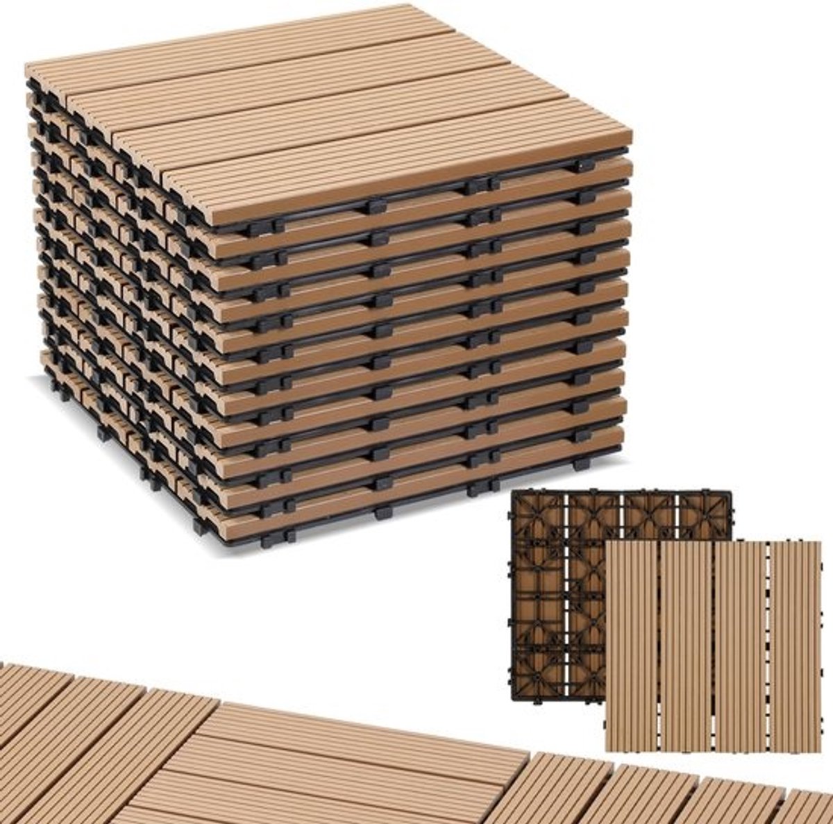 Terrastegels WPC - Balkontegels Vlonder - Tuin Verfraaien - Kliksysteem Drainage - 30x30 cm - Teak