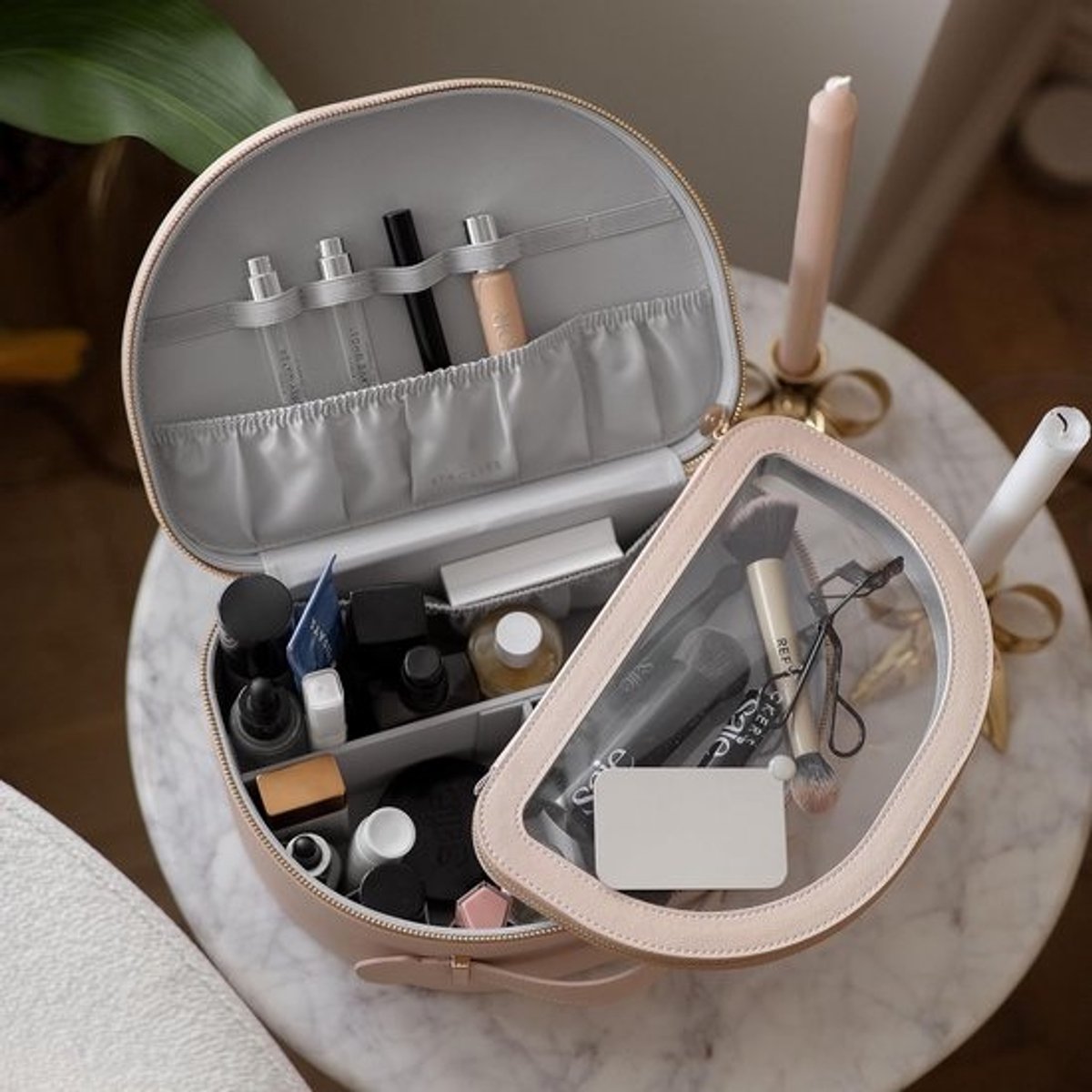 Grote Make-up Koffer met Vakjes en Afneembare Pouch - Cosmetica Opbergdoos