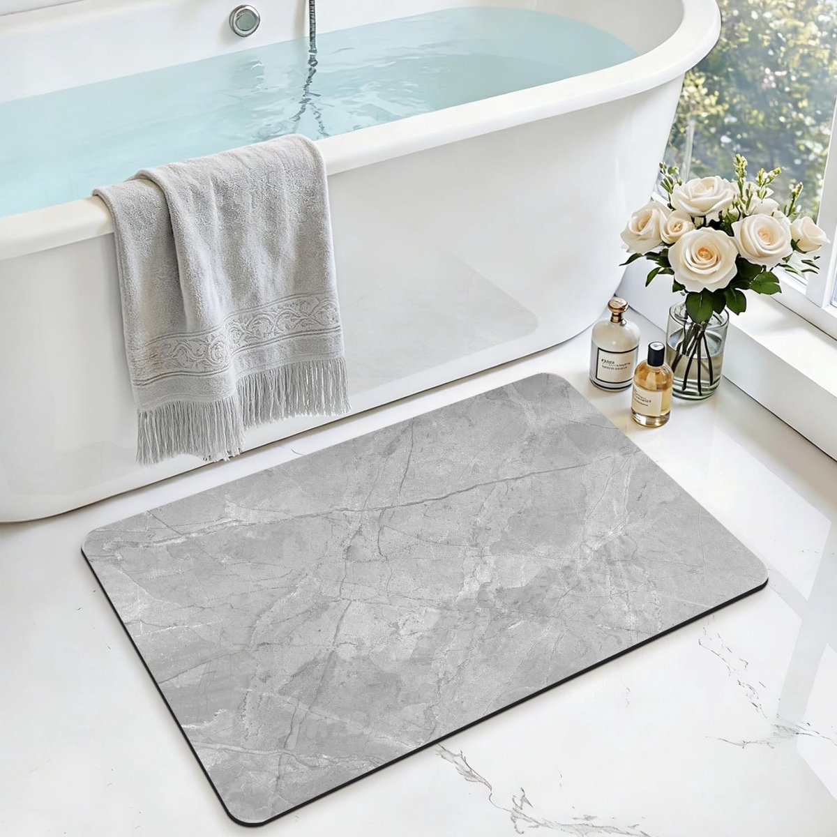 DEXI Badmat 50 x 80 cm, Antislip Badmatten, Absorberend Sneldrogend Douchemat voor Badkuip Doucheruimte, Wasbaar, Grijs - ShopVlot