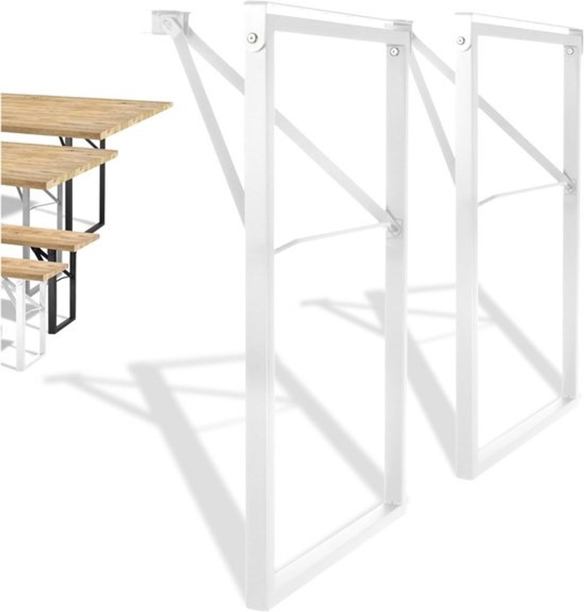 Set van 2 Opvouwbare Tuin Tafel Frames, Wit, 70 x 42 cm, Stabiel en Duurzaam voor Tuin, Terras en Kamperen