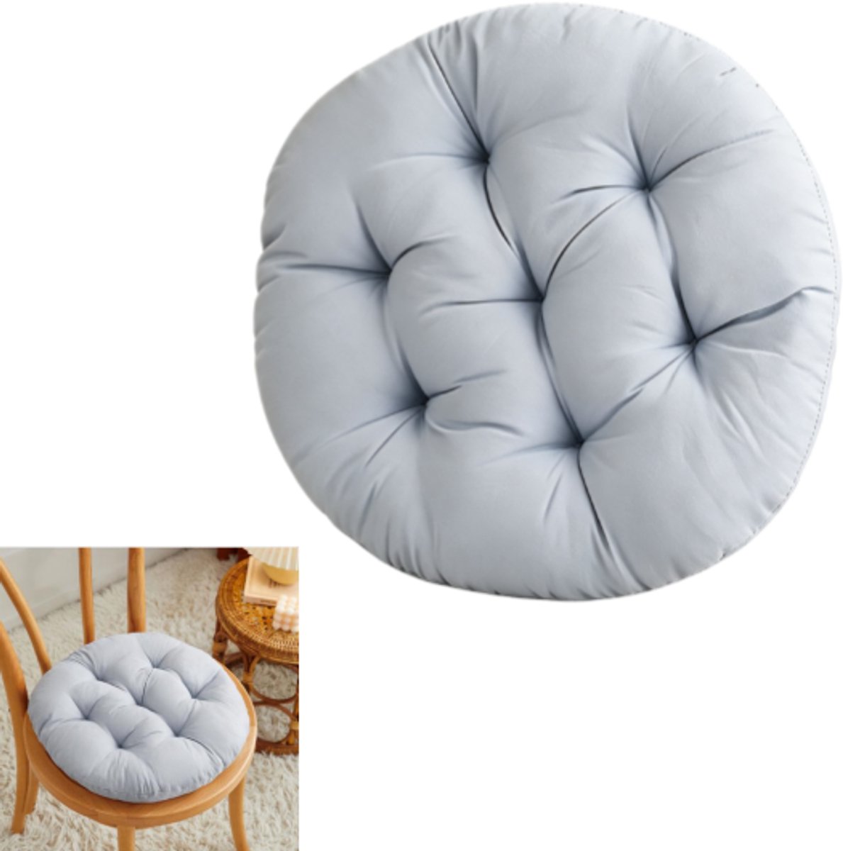 Stoelkussen - Zit- en rugkussen - 40 x 40 cm - Rond zitkussen - Verdikt - Geschikt voor binnen- en buitenstoelen, keuken, tuin, eetkamer, woonkamer, studeerkamer - Grijs