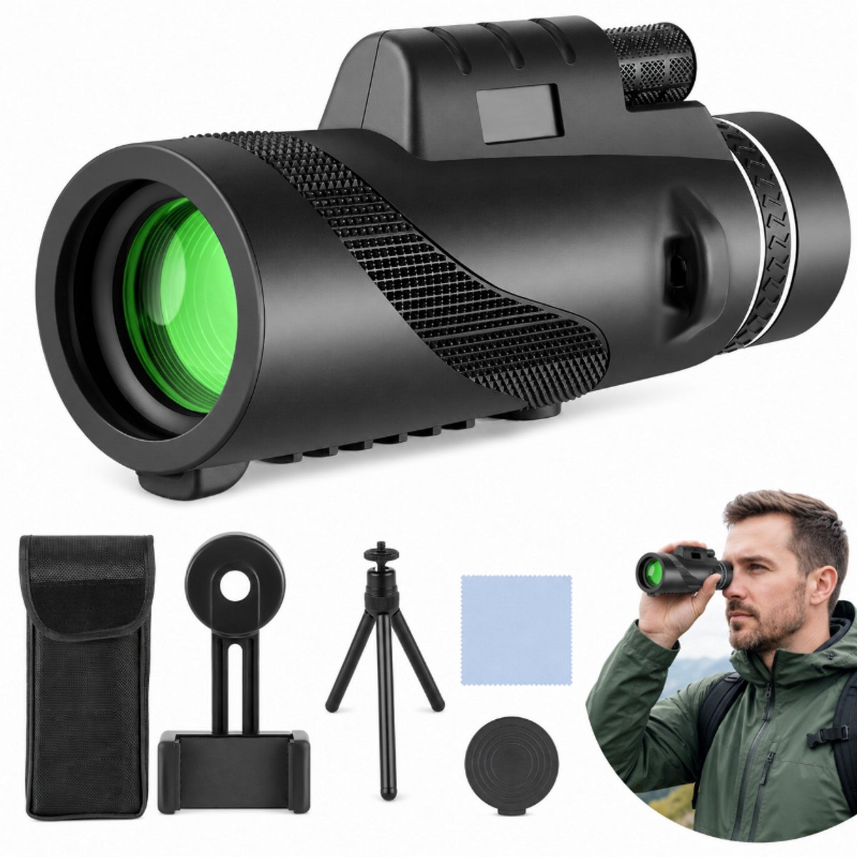 Monokijker- Krachtige HD Telescoop -Waterdichte - Houder, Uitschuifbaar Statief - Voor Vogels , Reizen -Concerten - Zwart