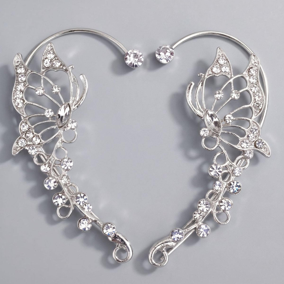 Elfen Oor Cuff, Handgemaakte Bloem Blad Oorversiering, Zonder piercing oorhaak voor bruiloft en fotoshoot，Zilveren delicate elegante oorbelhaakjes