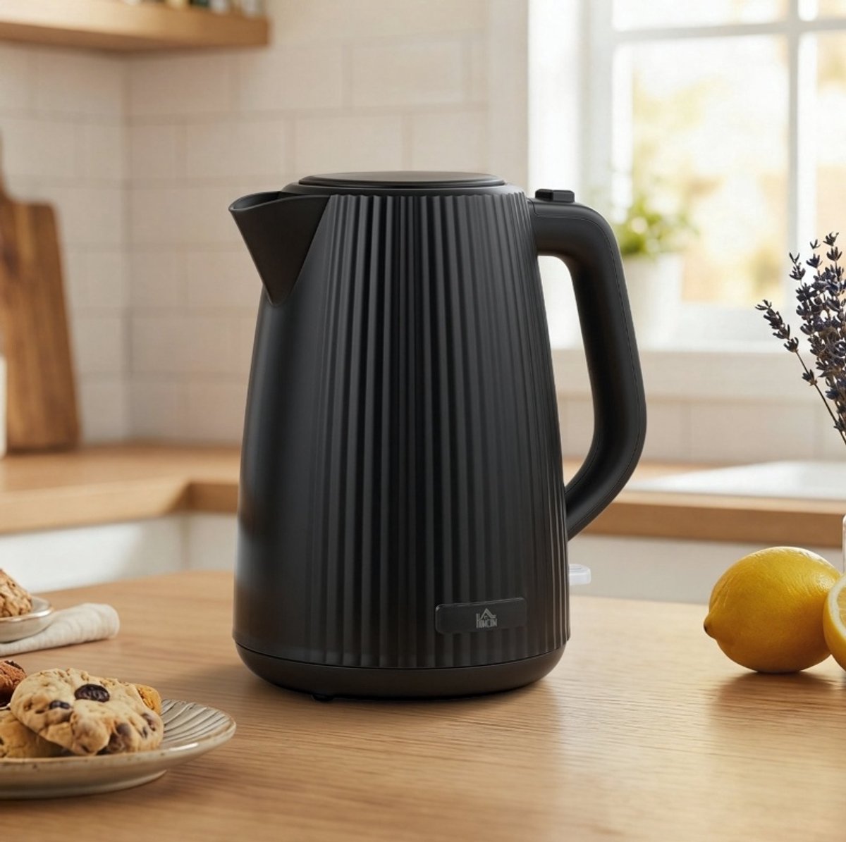 COVREO Elektrische waterkoker 1,7L zwart plastic - 2200W - snelkookfunctie - afneembaar kalkfilter