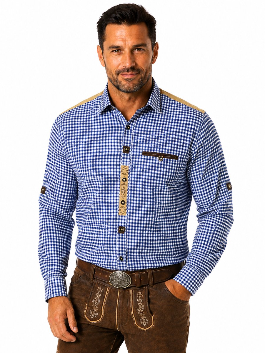 Tannhauser Trachtenhemd Alpenkraft Oktoberfest Overhemd Oktoberfest heren Carnavalskleding Heren voor bij Lederhosen Man - Katoen-Viscosemix - Blauw - Maat 4XL