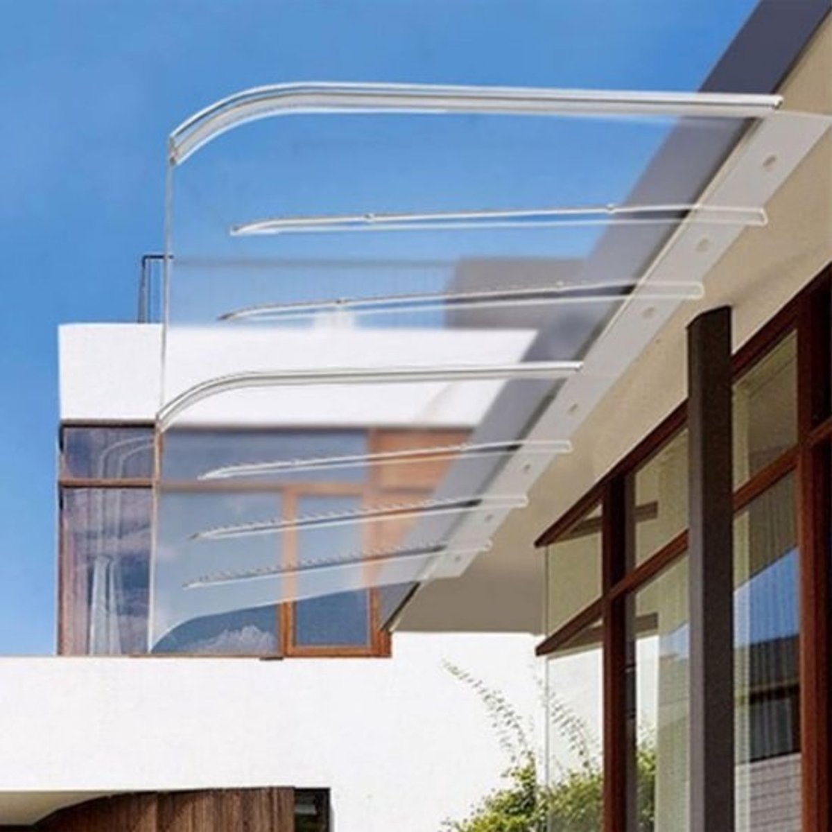 Gebogen Deurluifel - Regenscherm Balkon - Buiten Beschermen - Waterdicht Polycarbonaat - Transparant - Helder