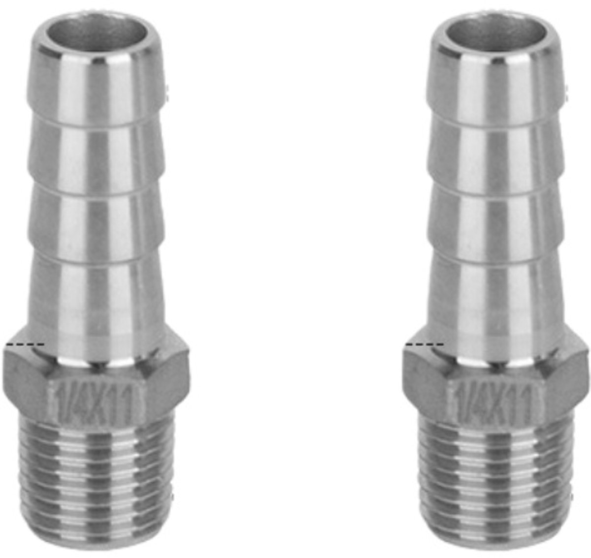 Slangpilaar – RVS 304 slangpilaar (11 mm pilaar naar 13 mm buitendraad) – Geschikt voor water, brandstof en aansluitingen voor thuisbrouwapparatuur – Set van 2