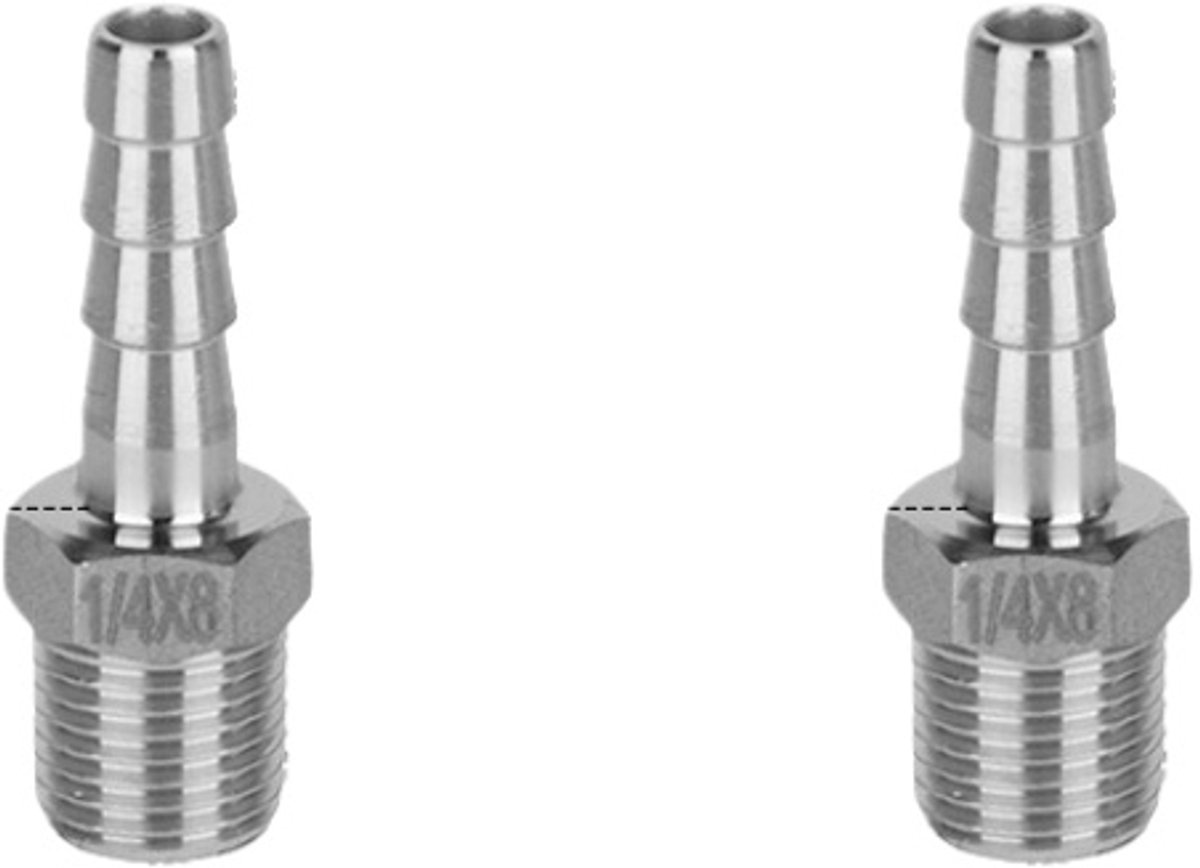 Slangpilaar – RVS 304 slangpilaar (8 mm pilaar naar 13 mm buitendraad) – Geschikt voor water, brandstof en aansluitingen voor thuisbrouwapparatuur – Set van 2