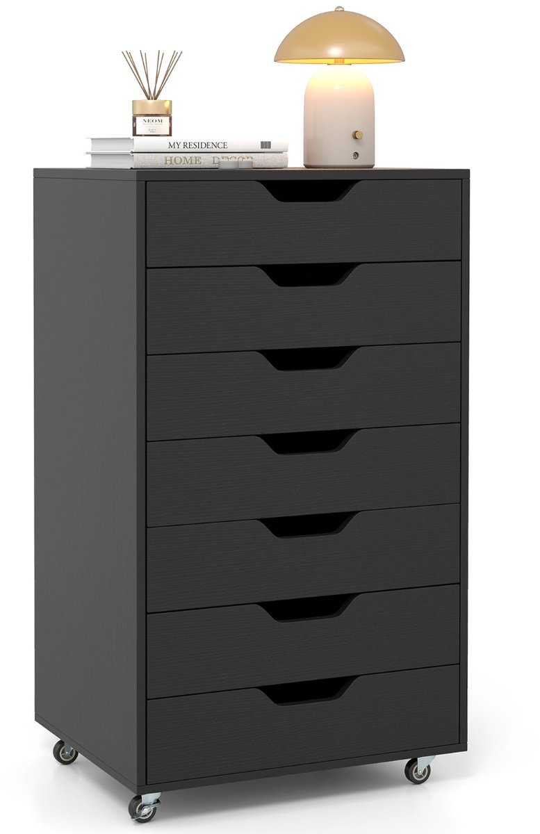 SureDeal® - Bureaukast - Mobiele Houten Kantoorkast - Zeven Laden - Wieltjes - 49x40x89 cm - Donkerbruin