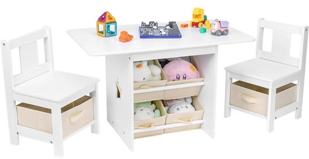 Kindertafel en stoelen - Peuter meubelset - Spelen en leren - Met opbergbakken - 80 x 48 x 50 cm