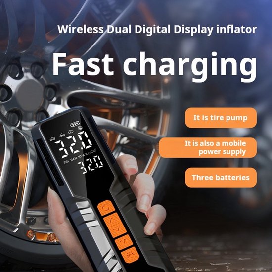 Elektrische fietspomp - Oplaadbaar & Draagbaar - Tot 10.3 Bar– Geschikt voor Auto, Fiets, Motor en Scooter – Met Digitale Manometer en Verlichting - Elektrische Bandenpomp — afbeelding 3