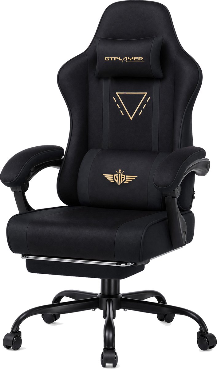 GTPLAYER - Gaming Stoel - Stoffen met Federsitz en Voetensteun 150kg - Zwart