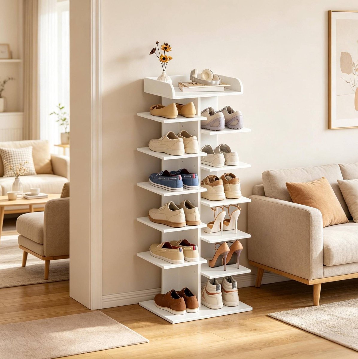 MODFU - Schoenenkast - Open Rek - Staand Rek - Wit - 40 X 30 X 114 Cm
