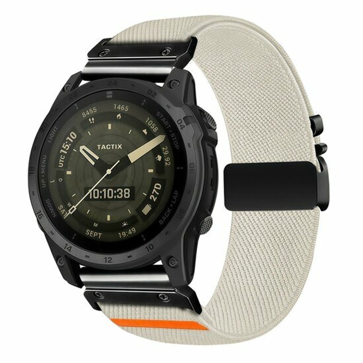 By Qubix - Geschikt voor Garmin bandje - 26mm Quickfit - Nylon bandje met parachute sluiting - Sterrenlicht - Geschikt voor Garmin Fenix 9 / 9 pro - 51mm