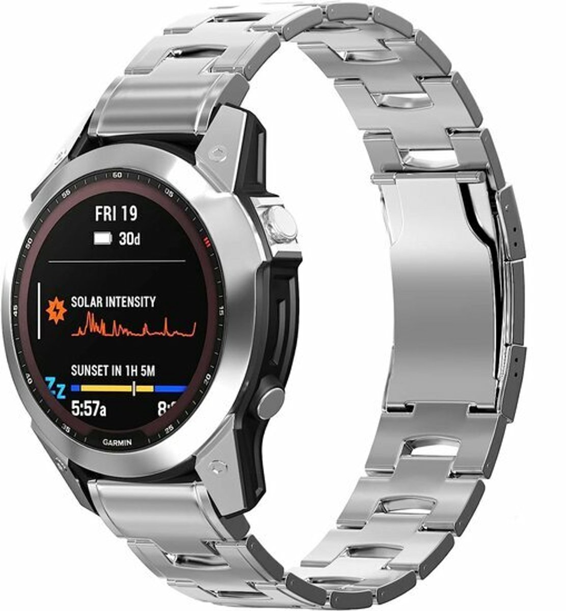 By Qubix - Geschikt voor Garmin bandje - 26mm Quickfit - Titanium schakelband - Zilver - Geschikt voor Garmin Fenix 9 / 9 pro - 51mm