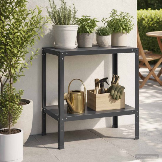 vidaXL - Planttafel - 80 - x - 50 - x - 80 - cm - Gepoedercoat - staal - Zwart — afbeelding 2