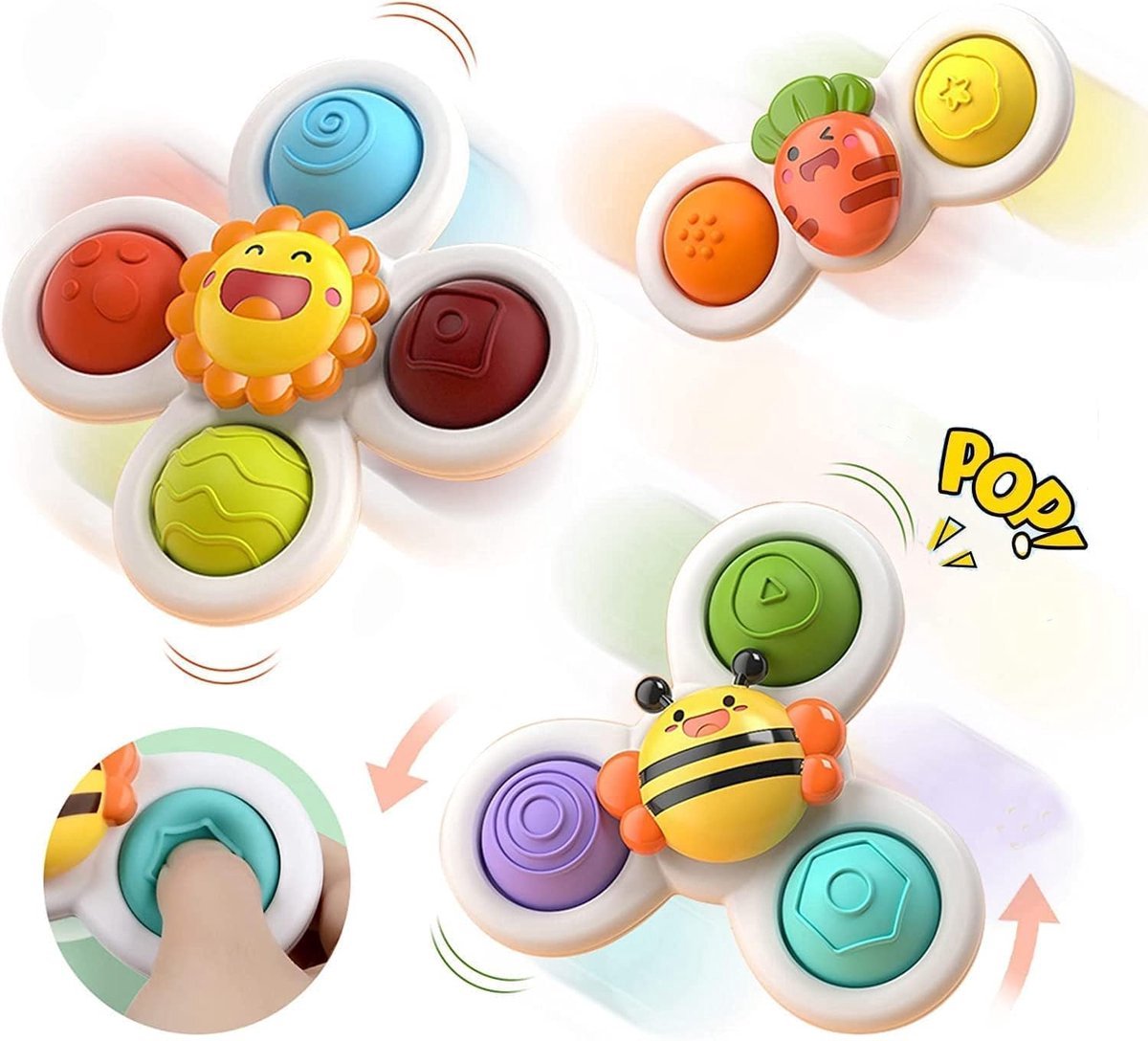 casalora - Spinners met Zuignap - Badspeelgoed - Babyspeelgoed - Sensorisch speelgoed - Montessori Speelgoed - Fidget Toys - Badspinner - 3 stuks